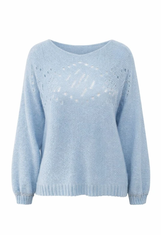Sweter damski błękitny ze srebrną nitką moher Italy oversize miękki