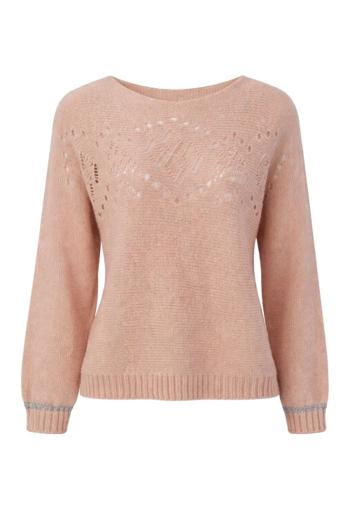 Sweter damski jasnoróżowy ze srebrną nitką moher Italy oversize miękki