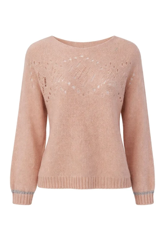 Sweter damski jasnoróżowy ze srebrną nitką moher Italy oversize miękki