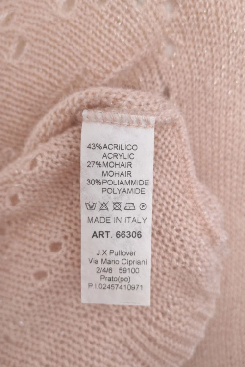 Sweter damski jasnoróżowy ze srebrną nitką moher Italy oversize miękki