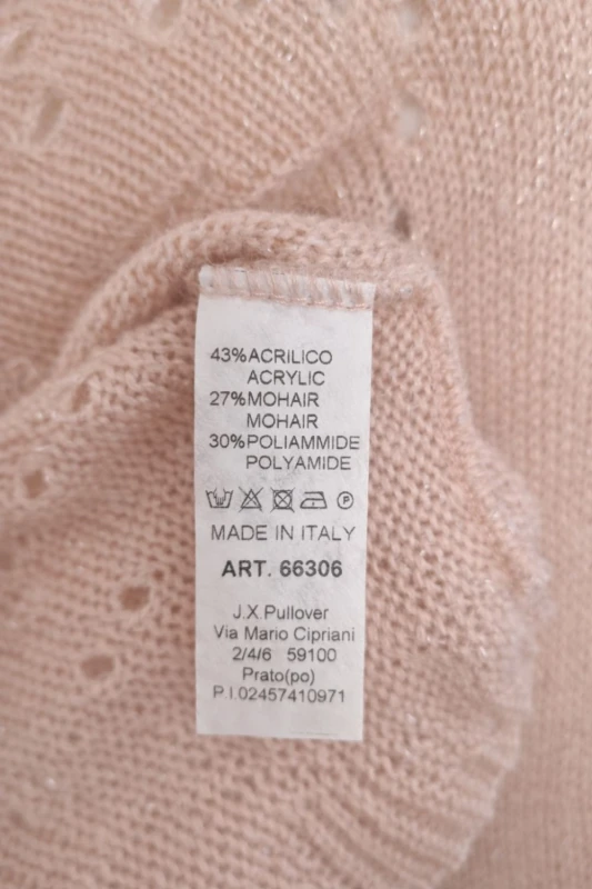 Sweter damski jasnoróżowy ze srebrną nitką moher Italy oversize miękki