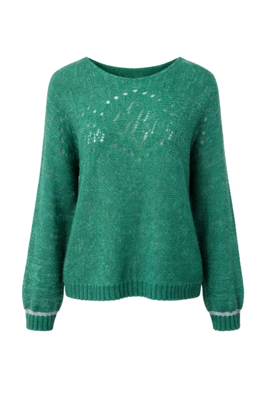 Sweter damski ciemnozielony ze srebrną nitką moher Italy oversize miękki