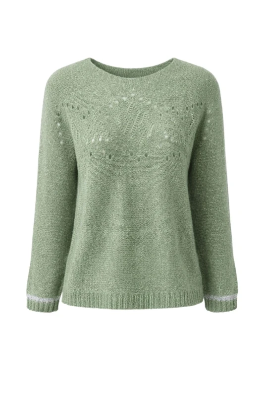 Sweter damski zielony ze srebrną nitką moher Italy oversize miękki
