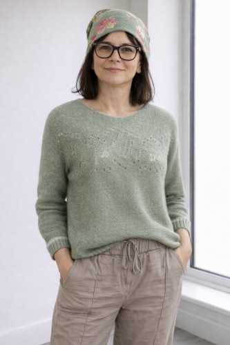 Sweter damski zielony ze srebrną nitką moher Italy oversize miękki