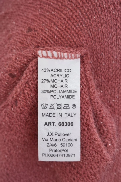 Sweter damski brudny róż ze srebrną nitką moher Italy oversize miękki