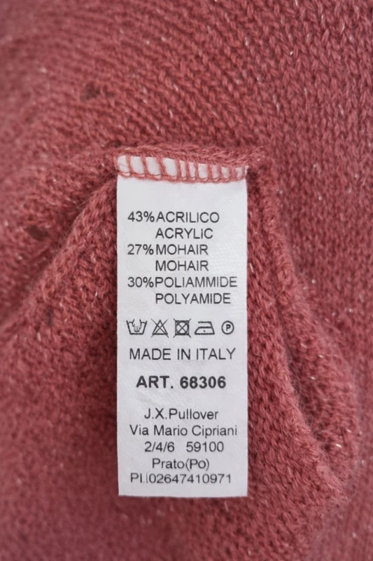 Sweter damski brudny róż ze srebrną nitką moher Italy oversize miękki