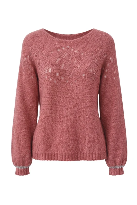 Sweter damski brudny róż ze srebrną nitką moher Italy oversize miękki