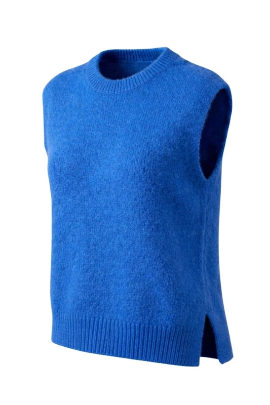Sweter damski bez rękawów moher niebieski miękki Italy Uni