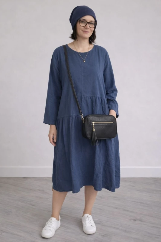 Sukienka damska niebieska sztruksowa Włoska oversize casual midi Uni