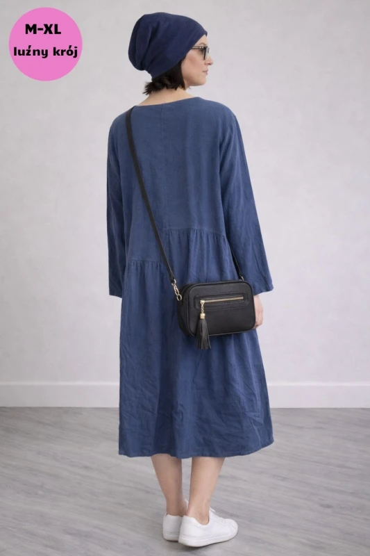Sukienka damska niebieska sztruksowa Włoska oversize casual midi Uni