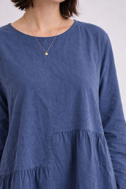 Sukienka damska niebieska sztruksowa Włoska oversize casual midi Uni