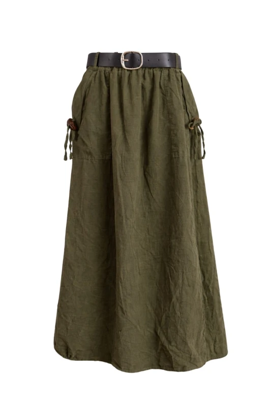 Spódnica damska khaki sztruksowa kieszenie pasek Italy One Size