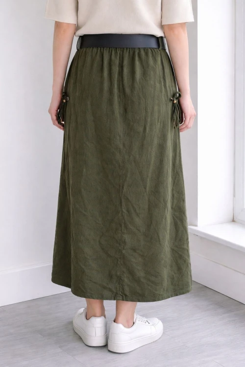 Spódnica damska khaki sztruksowa kieszenie pasek Italy One Size