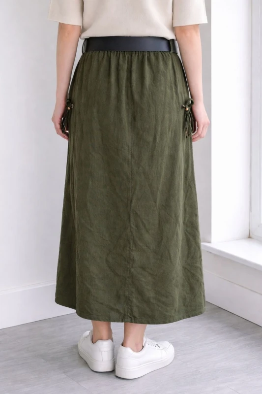 Spódnica damska khaki sztruksowa kieszenie pasek Italy One Size