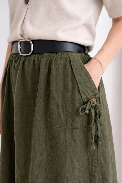 Spódnica damska khaki sztruksowa kieszenie pasek Italy One Size