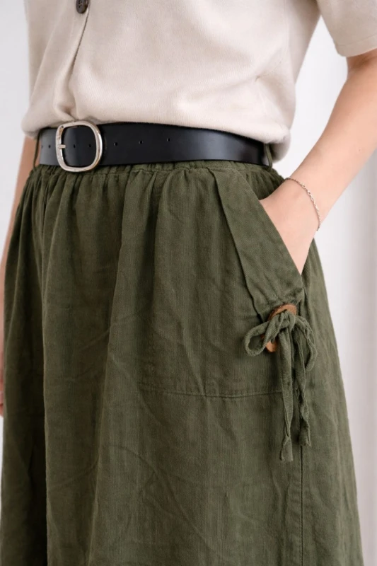 Spódnica damska khaki sztruksowa kieszenie pasek Italy One Size
