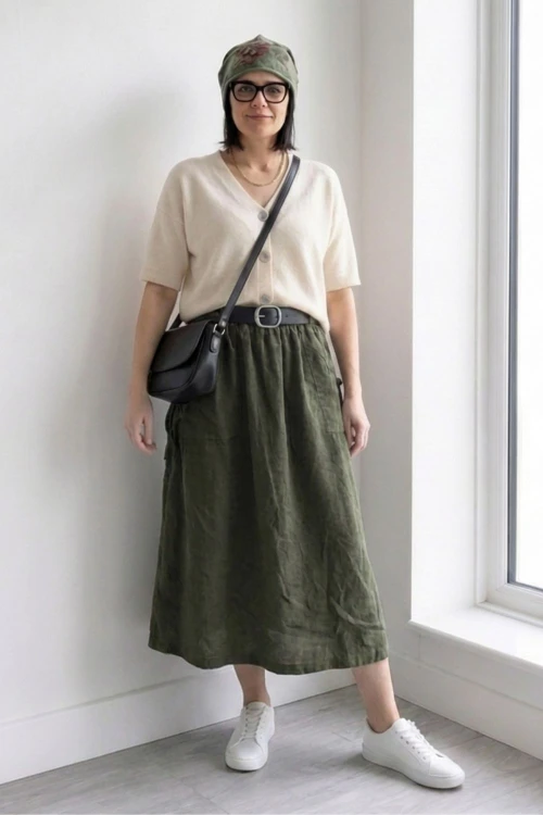 Spódnica damska khaki sztruksowa kieszenie pasek Italy One Size