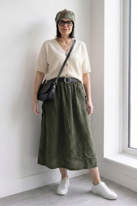 Spódnica damska khaki sztruksowa kieszenie pasek Italy One Size