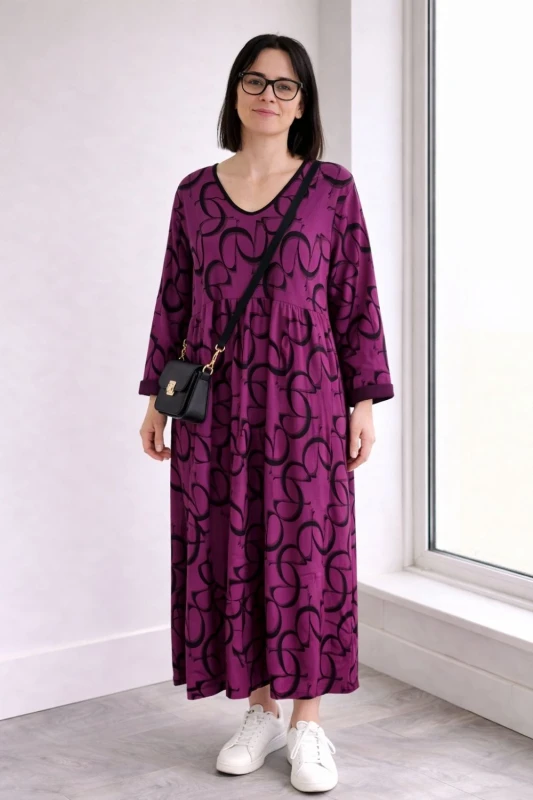 Sukienka damska Fuksja Oversize Wzory Kieszenie Italy Uni