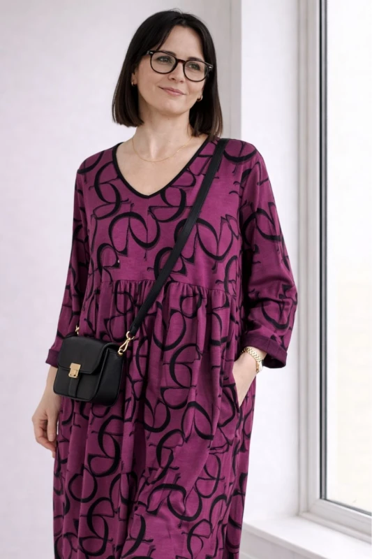 Sukienka damska Fuksja Oversize Wzory Kieszenie Italy Uni