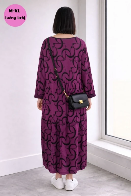 Sukienka damska Fuksja Oversize Wzory Kieszenie Italy Uni