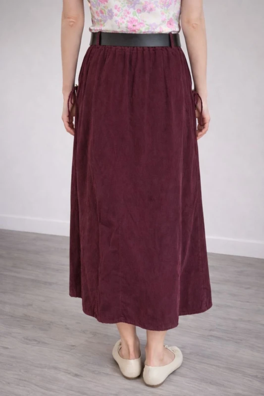 Spódnica damska purpurowa sztruksowa kieszenie pasek Italy One Size