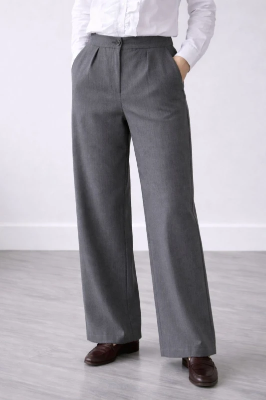 Spodnie damskie eleganckie szerokie nogawki szare S