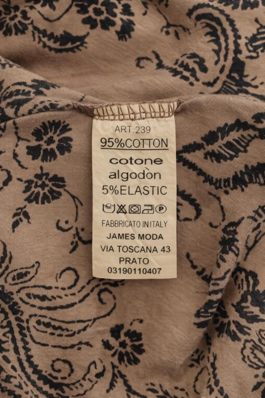 Bluzka damska beżowa w czarny wzór paisley Made in Italy bawełna Uni