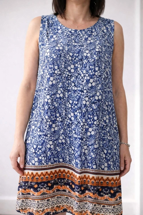 Sukienka damska granatowa wiskoza 100% włoska paisley boho lekka letnia oversize