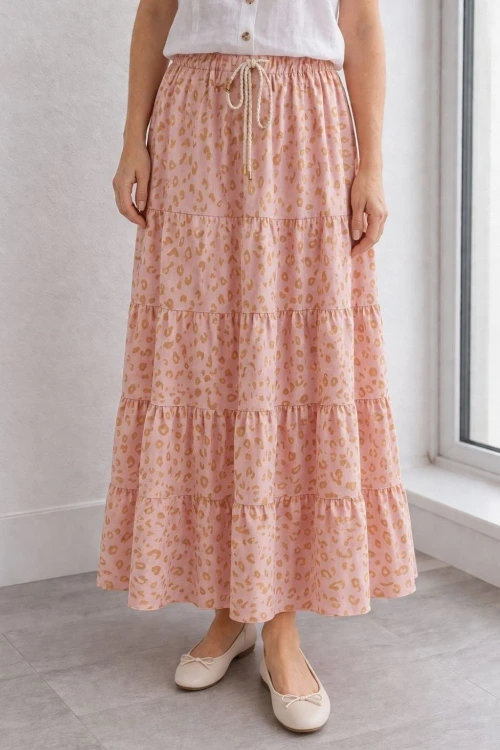 Spódnica damska Różowo Złota Maxi Plus Size Wiązana Regulowana Panterka Italy