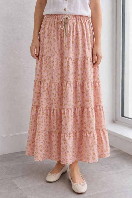 Spódnica damska Różowo Złota Maxi Plus Size Wiązana Regulowana Panterka Italy