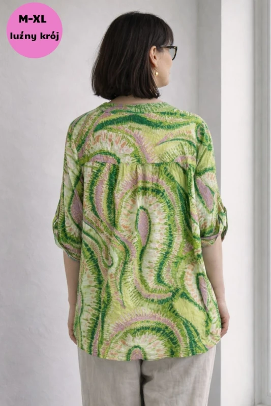 Bluzka damska zielona boho 100% wiskoza Made in Italy luźna wzór oversize