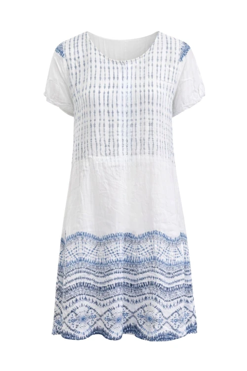 Sukienka damska biała niebieska wzory boho Made in Italy luźna letnia