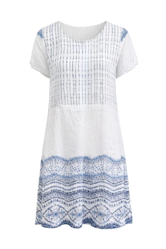 Sukienka damska biała niebieska wzory boho Made in Italy luźna letnia