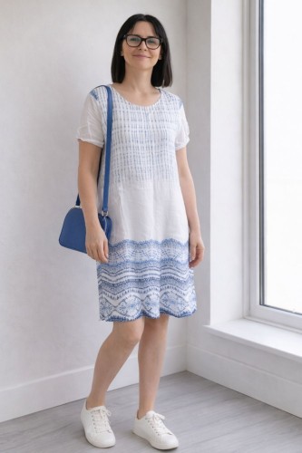 Sukienka damska biała niebieska wzory boho Made in Italy luźna letnia