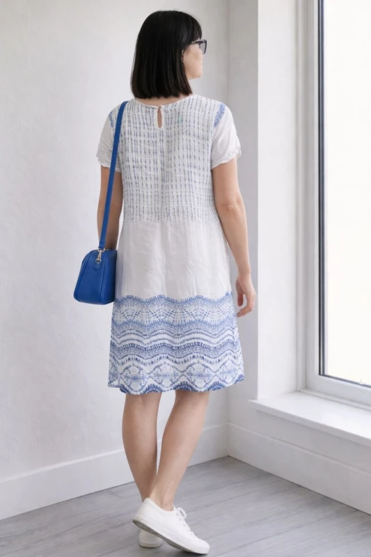 Sukienka damska biała niebieska wzory boho Made in Italy luźna letnia