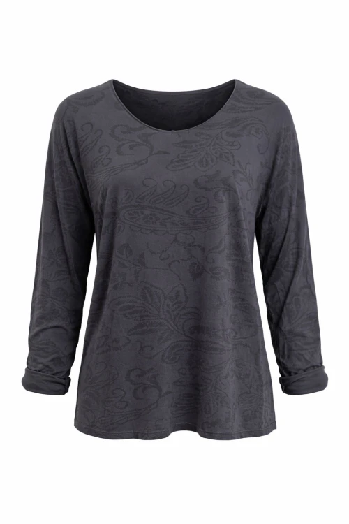 Bluzka damska grafitowa w czarny wzór paisley Made in Italy bawełna Uni