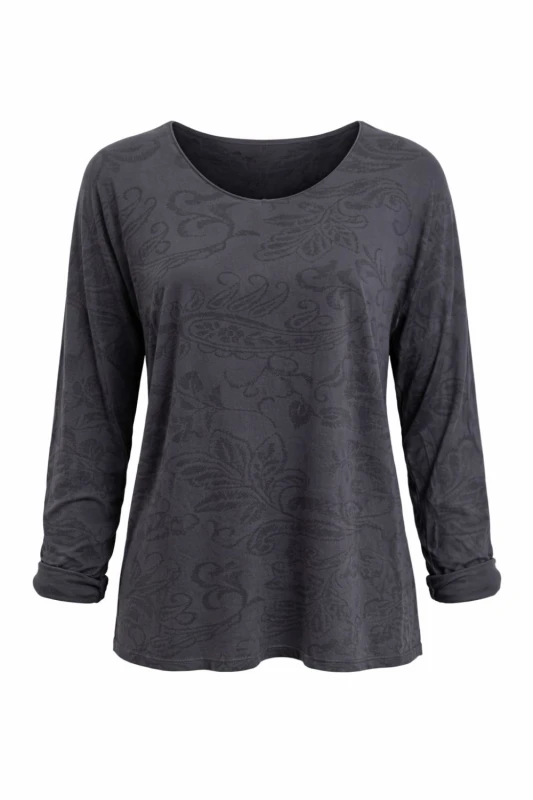 Bluzka damska grafitowa w czarny wzór paisley Made in Italy bawełna Uni