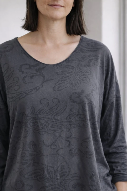 Bluzka damska grafitowa w czarny wzór paisley Made in Italy bawełna Uni