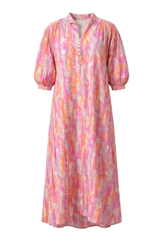 Sukienka damska maxi boho oversize różowo-pomarańczowa-beżowa bawełna Made in Italy