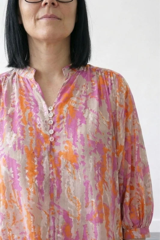 Sukienka damska maxi boho oversize różowo-pomarańczowa-beżowa bawełna Made in Italy