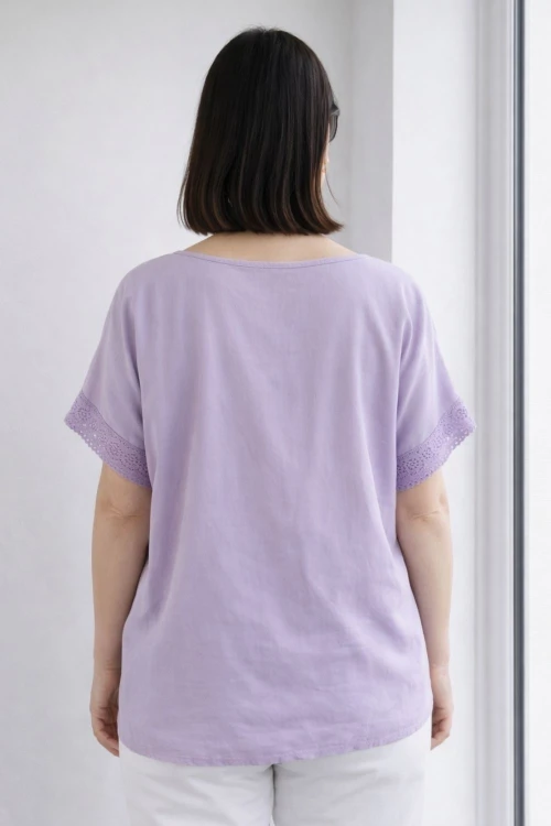 Bluzka damska fiolet casual oversize z delikatnym zwężeniem na dole letnia Italy