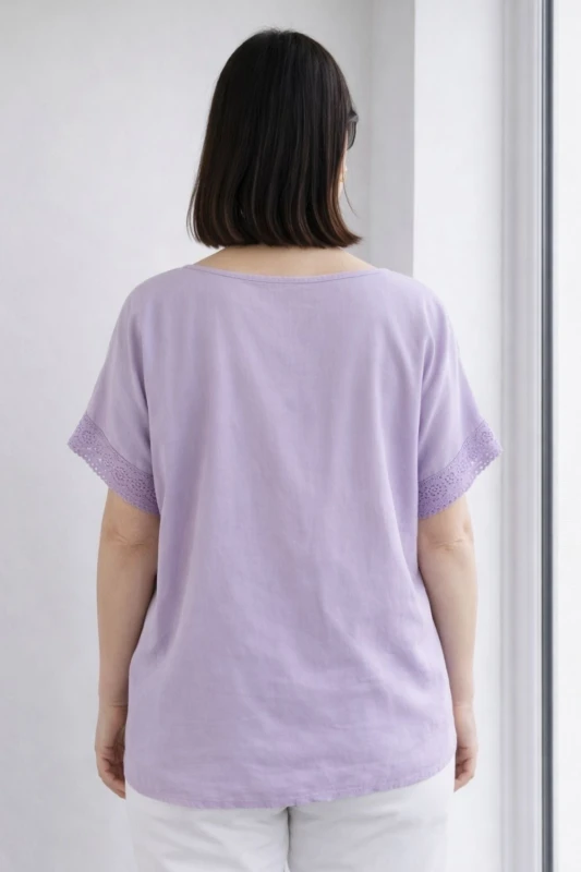 Bluzka damska fiolet casual oversize z delikatnym zwężeniem na dole letnia Italy