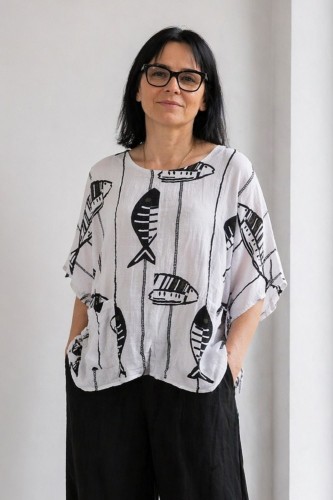 Bluzka damska biała przewiewna len bawełna włoska luźna oversize Uni