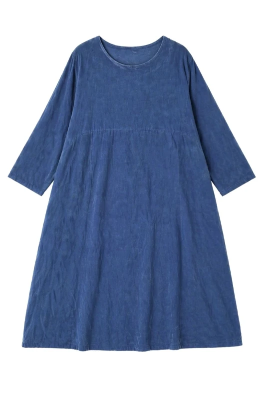 Sukienka damska niebieska luźna sztruksowa midi oversize casual Italy