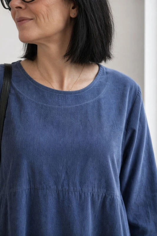 Sukienka damska niebieska luźna sztruksowa midi oversize casual Italy