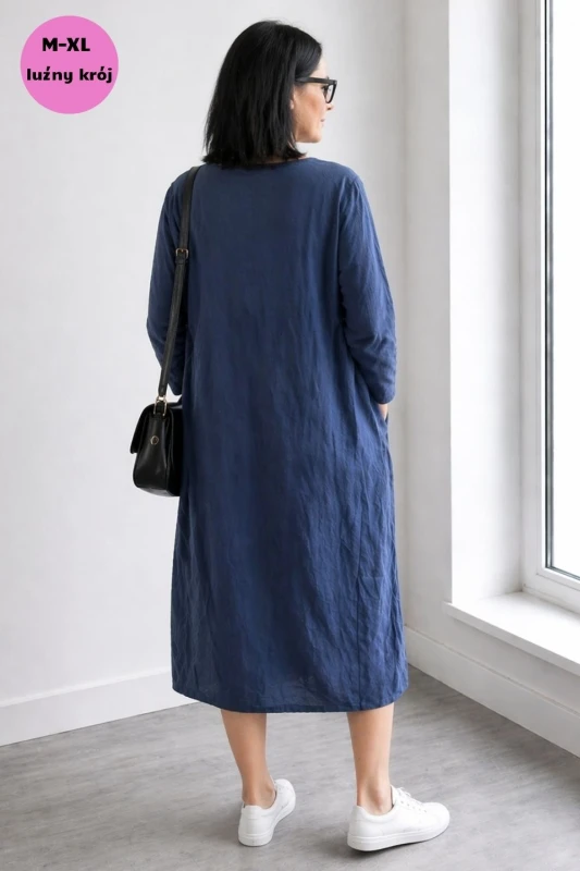 Sukienka damska niebieska luźna sztruksowa midi oversize casual Italy