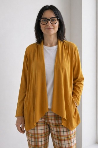 Narzutka bluzka damska musztardowa luźny styl oversize kieszenie Uni