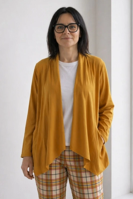 Narzutka bluzka damska musztardowa luźny styl oversize kieszenie Uni