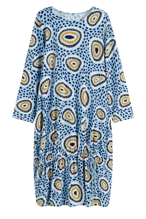 Sukienka damska luźna oversize niebieska wzory kieszenie casual Uni